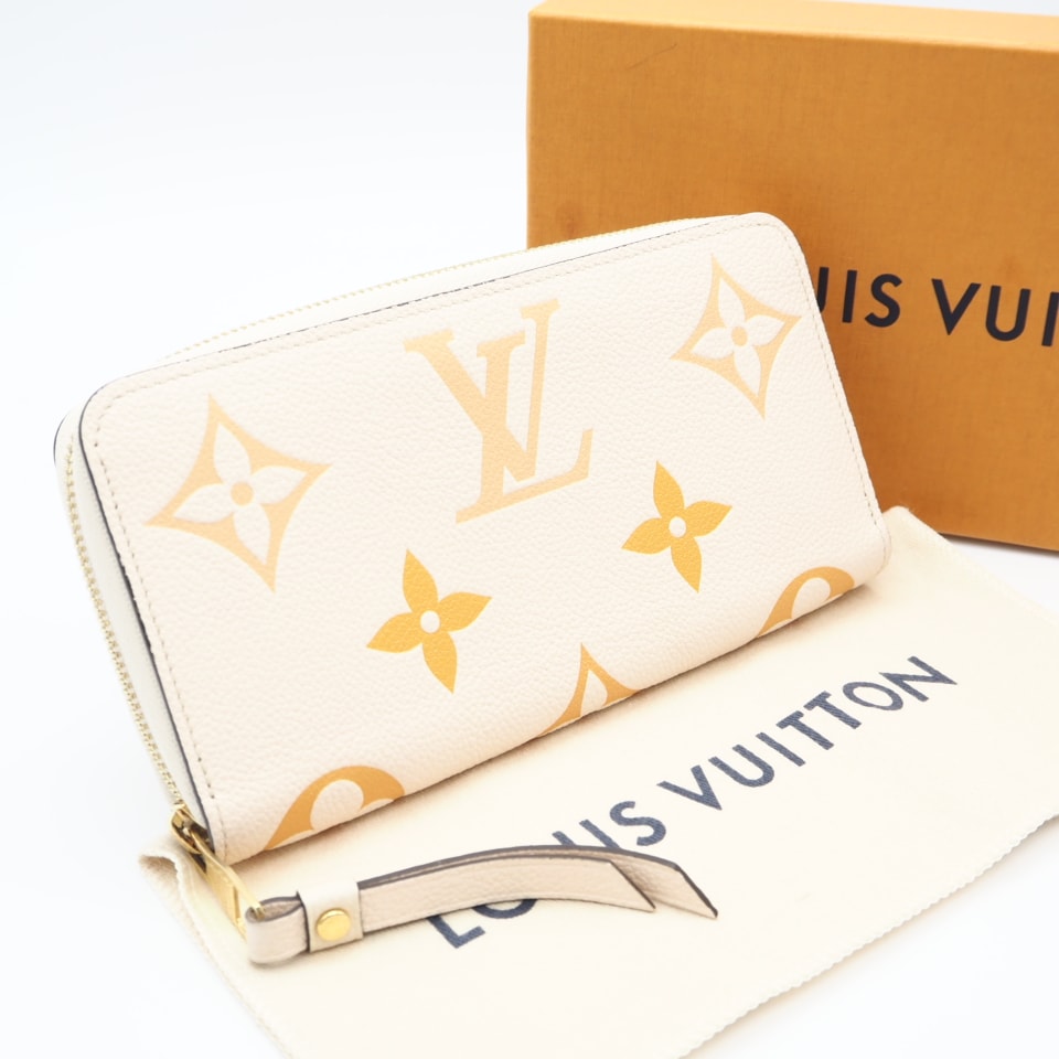 美品 LOUIS VUITTON ルイ・ヴィトン アンプラント ジャイアント バイザプール ジッピーウォレット クレーム サフラン M82206 長財布 クリーム・オレンジ レザー レディース