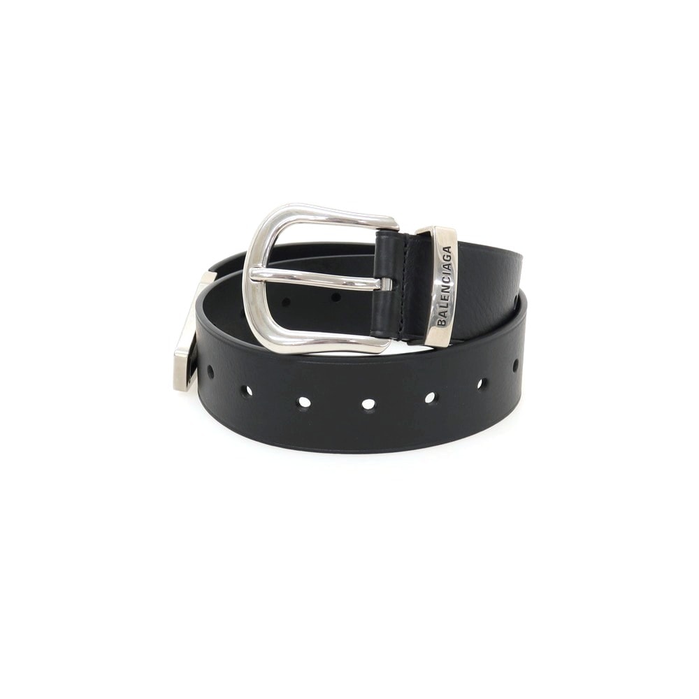 【中古】バレンシアガ BALENCIAGA レザー ベルト ブラックxシルバー【レディース】