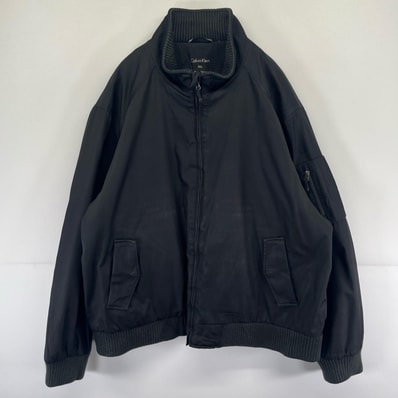 古着 カルバンクライン Calvin Klein ジャケット フルジップ 大きいサイズ ブルゾン リブ 2XL ブラック系 メンズ