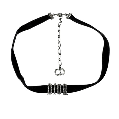 Dior ディオール ベルベット チョーカー クリスタルロゴ 黒 レディース