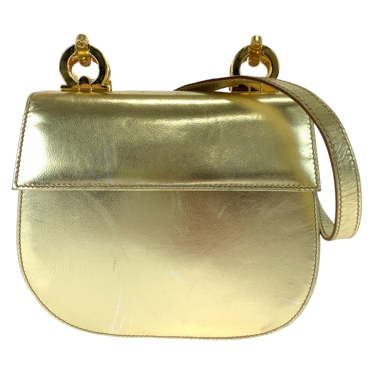 Salvatore Ferragamo サルヴァトーレフェラガモ ヴィンテージ ガンチーニ ゴールド レザー ショルダーバッグ ポシェット 506625 【中古】