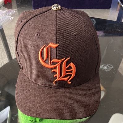 Chrome Hearts 6 Panel On Field CH White Baseball Cap "Brown/Orange"