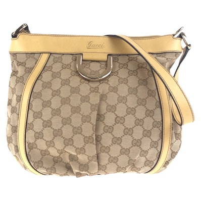 美品 GUCCI グッチ ベージュ ゴールド金具 GGキャンバス レザー/ ショルダーバッグ メッセンジャーバッグ 504614 【中古】