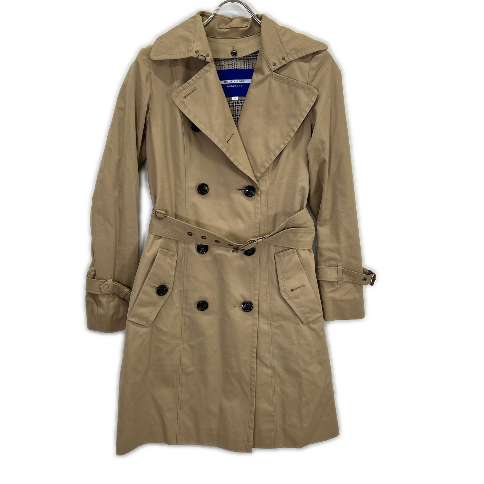 バーバリーブルーレーベル E1A17-830-42 チェック柄ライナー ベルト付き トレンチコート 38