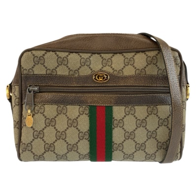 GUCCI グッチ ヴィンテージ シェリーライン ブラウン ゴールド金具 GGスプリームキャンバス レザー/ ショルダーバッグ ポシェット 604577 【中古】