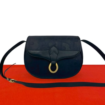 Christian Dior ディオール ロゴ 金具 トロッター レザー PVC ショルダーバッグ ネイビー
533-6