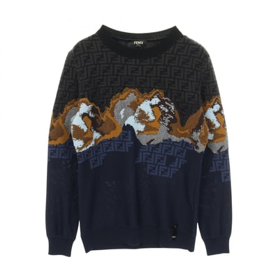 フェンディ FENDI FFロゴ ニット 衣料品 トップス ウール メンズ ブラック系 / ネイビー系 【中古】