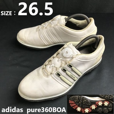 adidas/pure360BOA/アディダス★ダイヤル式/ゴルフシューズ【size:9/26.5/white/白系】Leather/GOLF/Shoes/sneakers/trainers◆sQ-627
