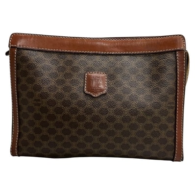CELINE セリーヌ マカダム ブラウン レザー クラッチバッグ セカンドバッグ S1-00096 【中古】