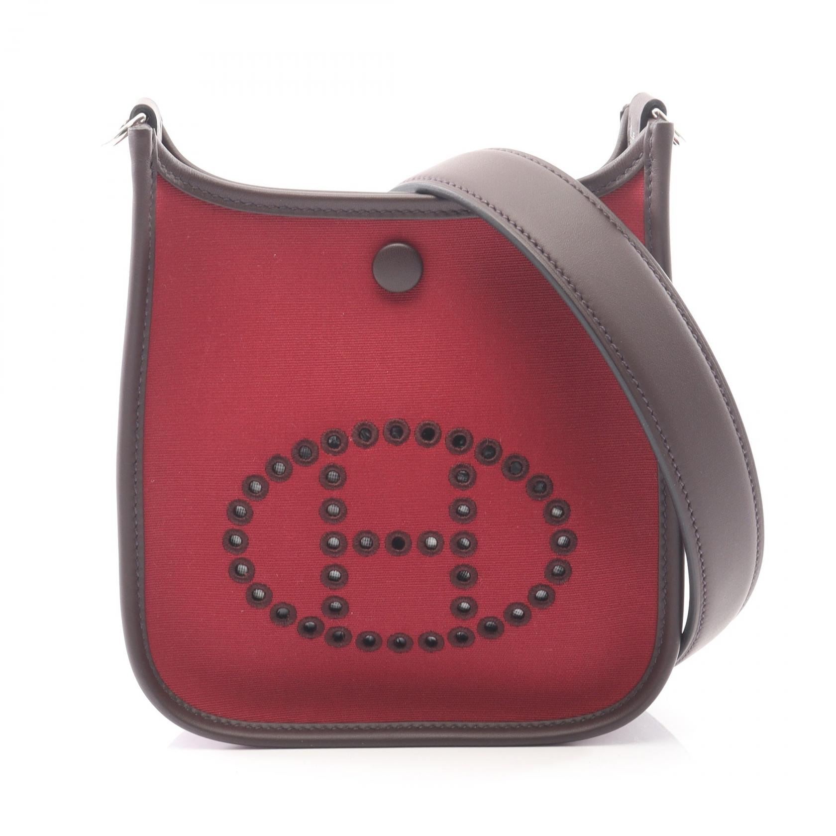 エルメス HERMES ネオ エヴリンTPM ショルダーバッグ バッグ レザー キャンバス トワルオフィシエ / ヴォースイフト トワルオフィシエ ルビー W刻印(2024年製造) レディース ボルドー系 / ブラウン系 / ルージュセリエ/ブルーザンジバル
