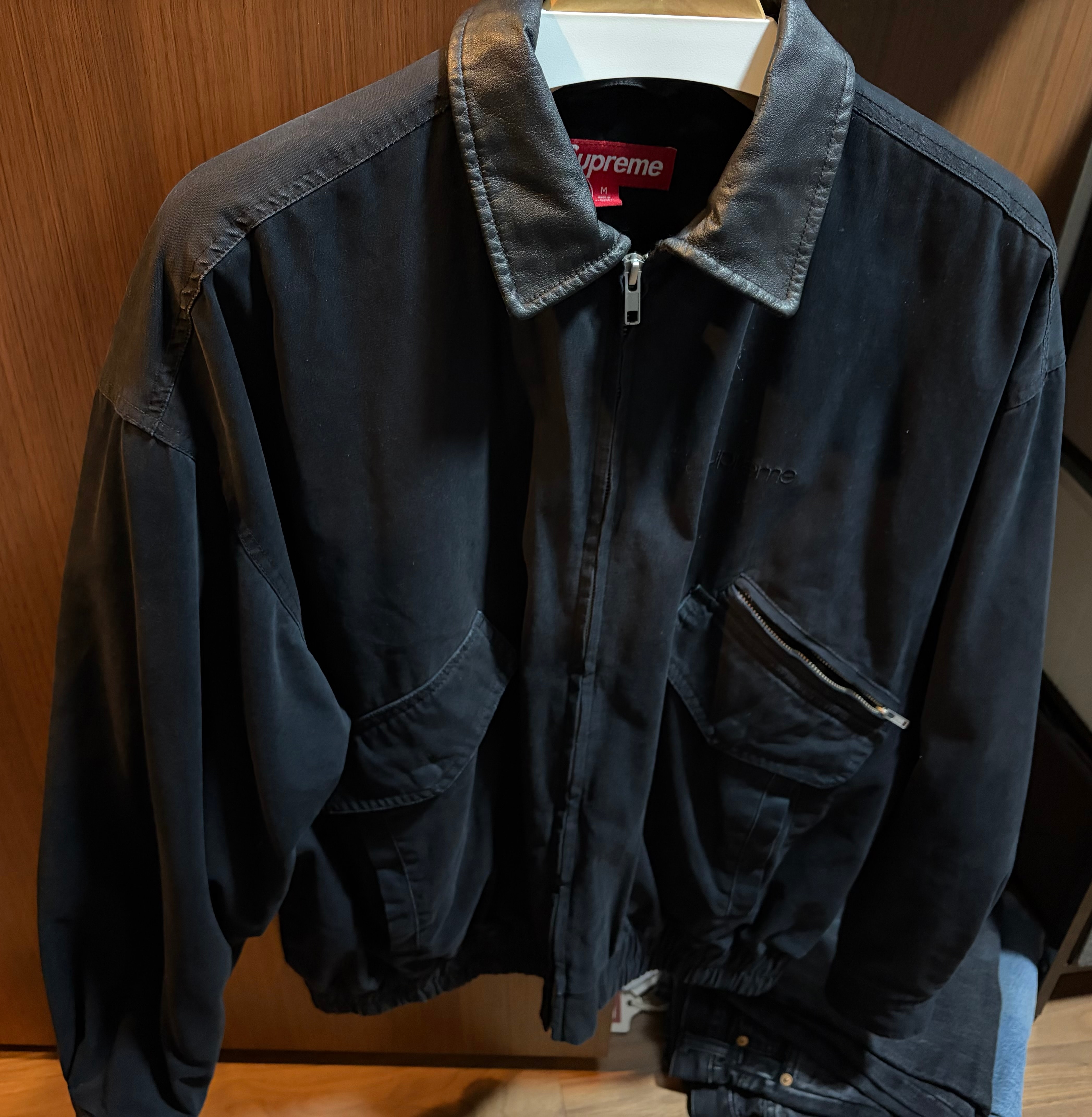 Supreme Leather Collar Utility Jacket "Black"
