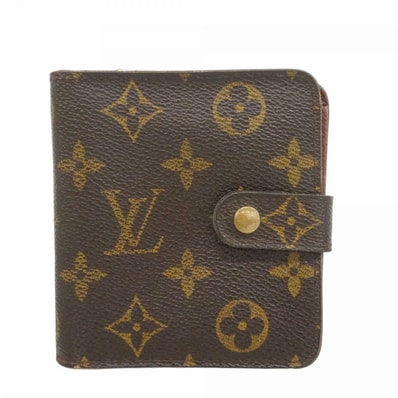 【6dc3296】ルイヴィトン 財布 モノグラム コンパクトジップ M61667 ブラウン【中古】レディース