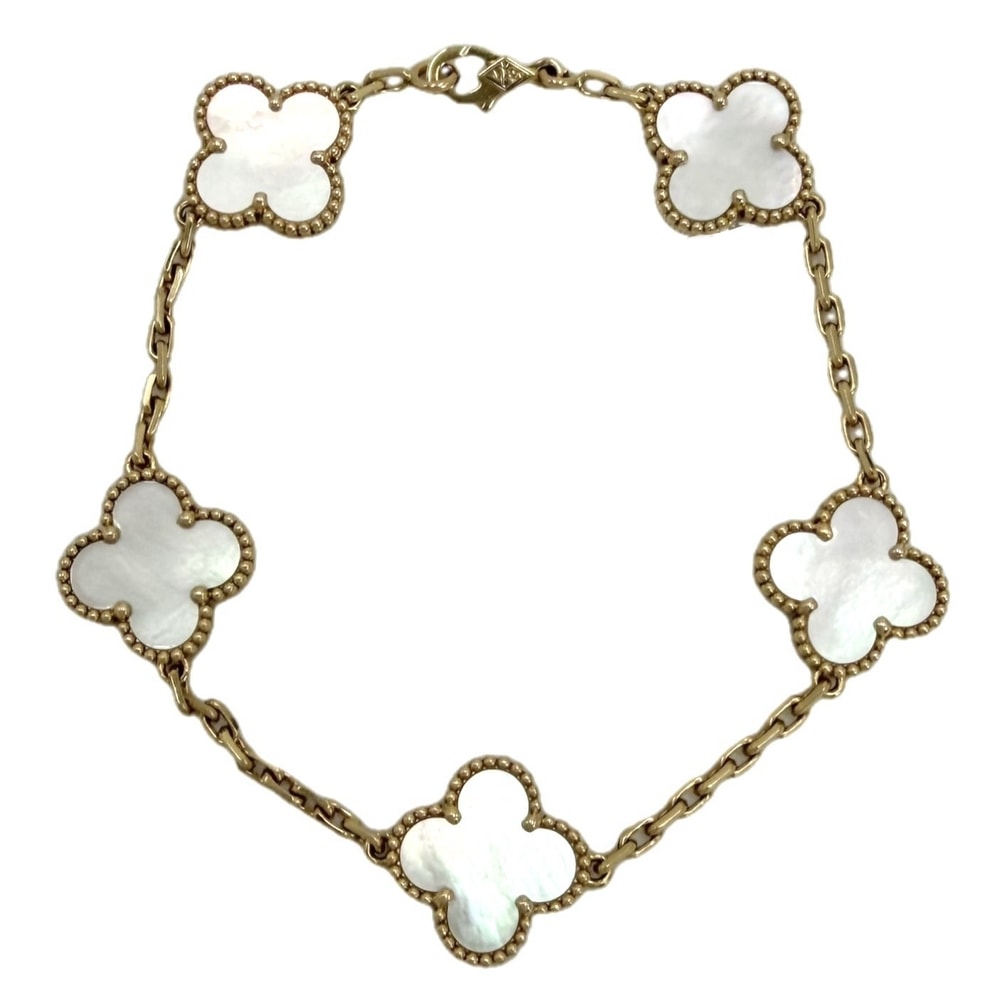Van Cleef & Arpels ヴァンクリーフ&アーペル ブレスレット 5モチーフ ヴィンテージ アルハンブラ アクセサリー K18イエローゴールド    マザーオブパール VCARA41800 ホワイト 白 レディース 約11.6g 美品【中古品】