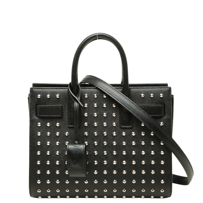 サンローラン サックドジュールナノ スタッズ ハンドバッグ ショルダーバッグ 2WAY ブラック レザー レディース SAINT LAURENT 【中古】