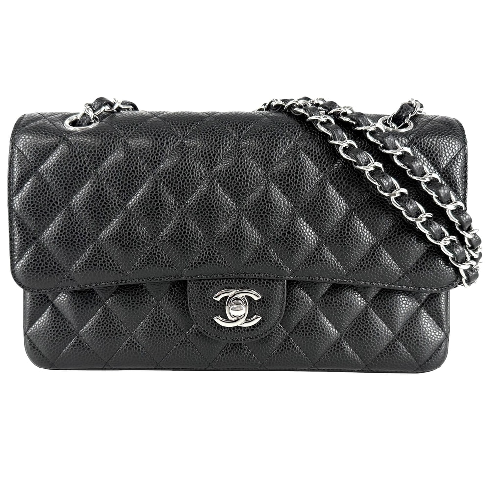 CHANEL シャネル ショルダーバッグ マトラッセ25 ダブルチェーン ダブルフラップ 肩掛け 斜め掛け ココマーク ターンロック キャビアスキン    ブラック 黒 シルバー金具 レディース 美品【中古品】