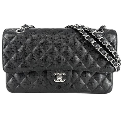 CHANEL シャネル ショルダーバッグ マトラッセ25 ダブルチェーン ダブルフラップ 肩掛け 斜め掛け ココマーク ターンロック キャビアスキン ブラック 黒 シルバー金具 レディース 美品【中古品】