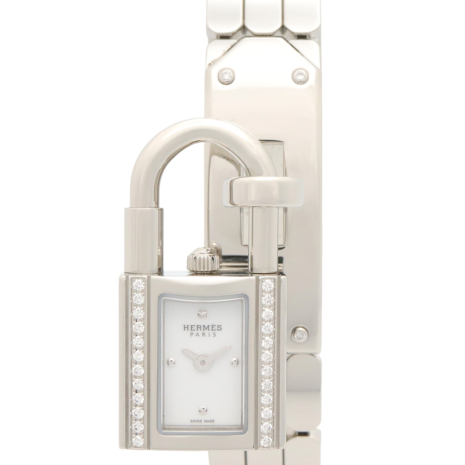 エルメス HERMES ケリーウォッチ ミニ 腕時計 時計 ステンレススチール ダイヤモンド レディース ホワイト系 KE4.130 【中古】