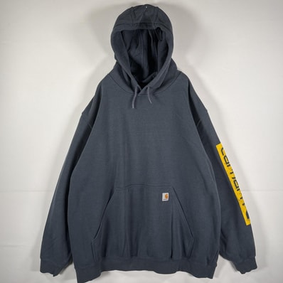 古着 カーハート Carhartt パーカー フーディー ワンポイントロゴ ラバープリント ORIGINAL FIT 14042 グレー系 メンズ