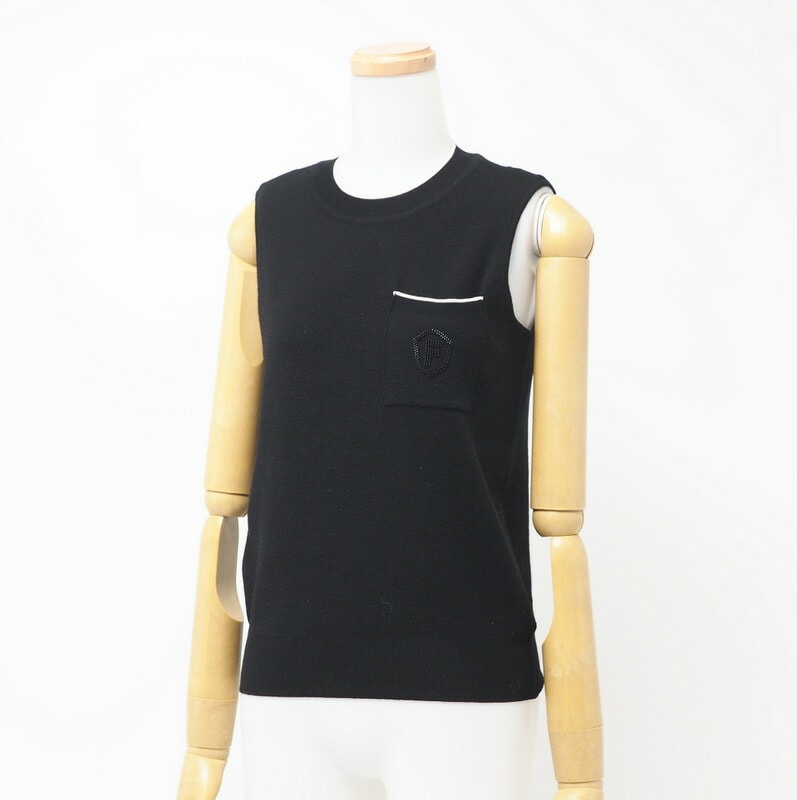 ■美品■FOXEY フォクシー ニット サイズ38 ノースリーブニット ベスト Fロゴビーズ刺繍【最終値下げ】 ブランド古着【中古】20240205/GP3022