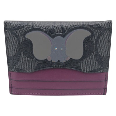 美品 COACH コーチ ディズニーコラボ シグネチャー ブラック 黒 パープル レザー カードケース パスケース 名刺入れ 600295 【中古】