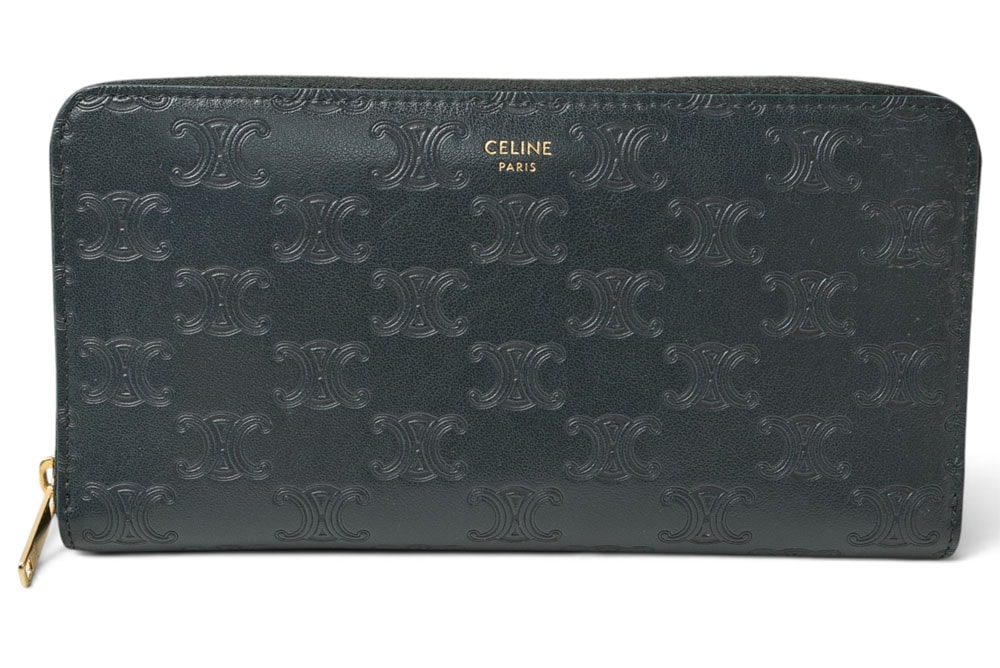 セリーヌ 長財布 CELINE 10B553FQC AMAZONE/グリーン トリオンフ エンボス ラージ ジップウォレット/ラウンドファスナー レザー メンズ レディース 【中古】