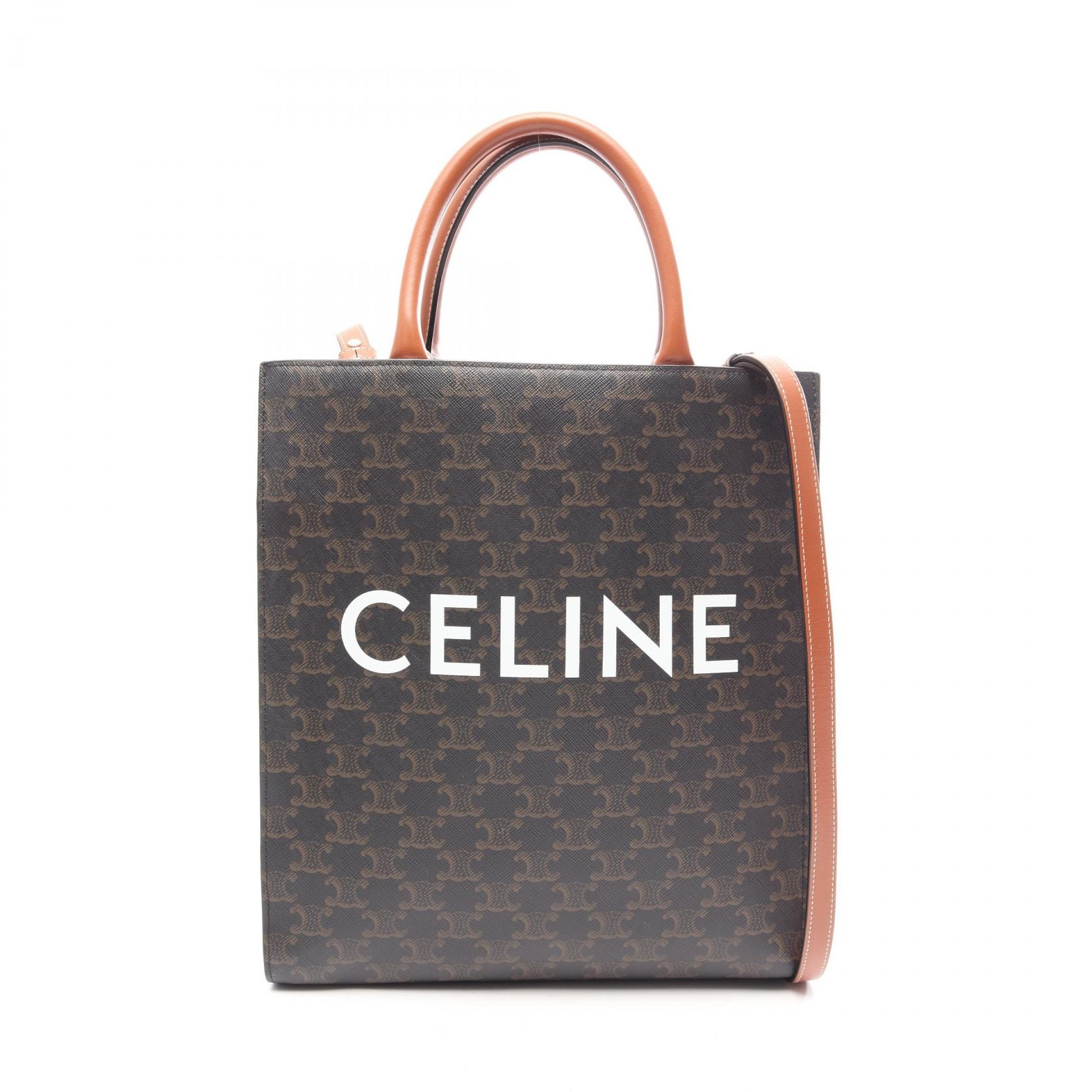 セリーヌ CELINE スモール バーティカル カバ トリオンフ 2WAY トートバッグ バッグ PVCコーティングキャンバス レザー レディース ブラック系 / ブラウン系 191542 【中古】