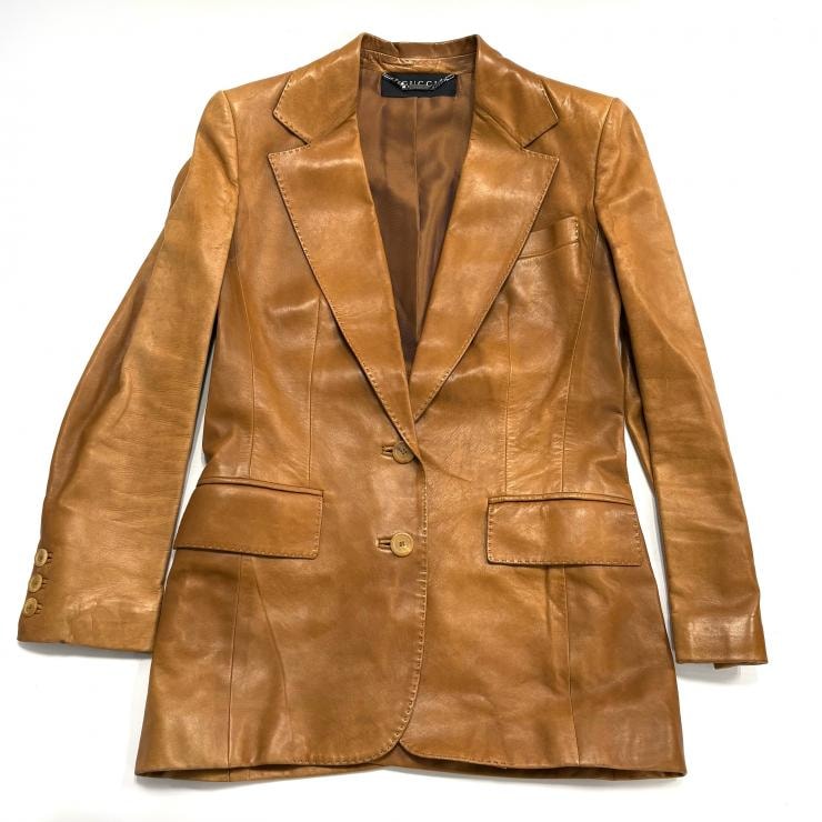 グッチ シープレザー 38 ブラウン ジャケット アウター レディース ヴィンテージ 9号相当 羊革 GUCCI 正規品【鑑定済み】