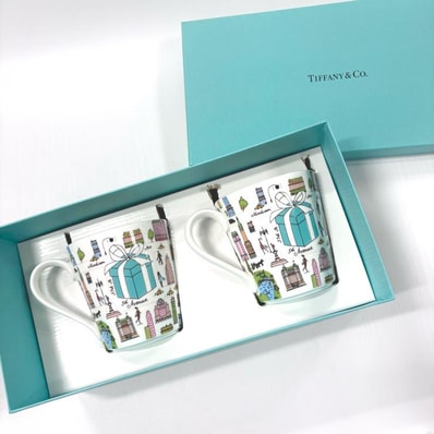 ティファニー 5th Avenue ペアマグカップ ホワイト ニューヨーク ボーンチャイナ 陶磁器 TIFFANY&Co. 正規品【鑑定済み】