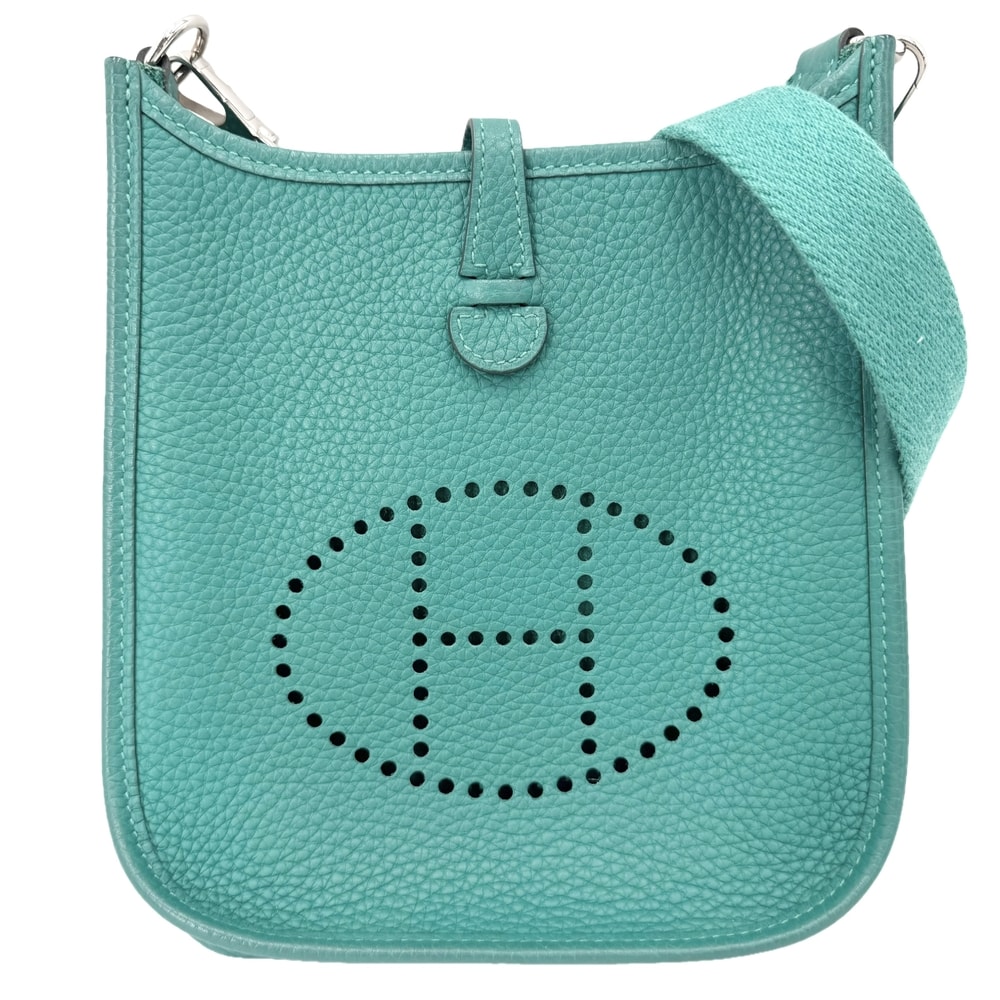 HERMES エルメス ショルダーバッグ エブリンTPM ポシェット 肩掛け 斜め掛け Evelyne 小さめ D刻印 レザー    グリーン 緑 シルバー金具 レディース 2019年【中古品】