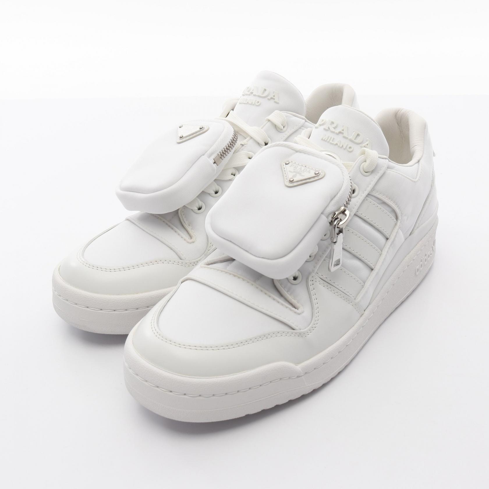 プラダ PRADA PRADA × adidas Re-Nylon FORUM LOW フォーラム スニーカー 靴 レザー ファブリック メンズ ホワイト系 【中古】