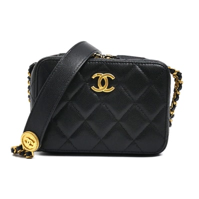 CHANEL シャネル ミニカメラバッグ チェーンショルダー ショルダーバッグ ブラック AP2858 キャビアスキン レディース【中古】【美品】