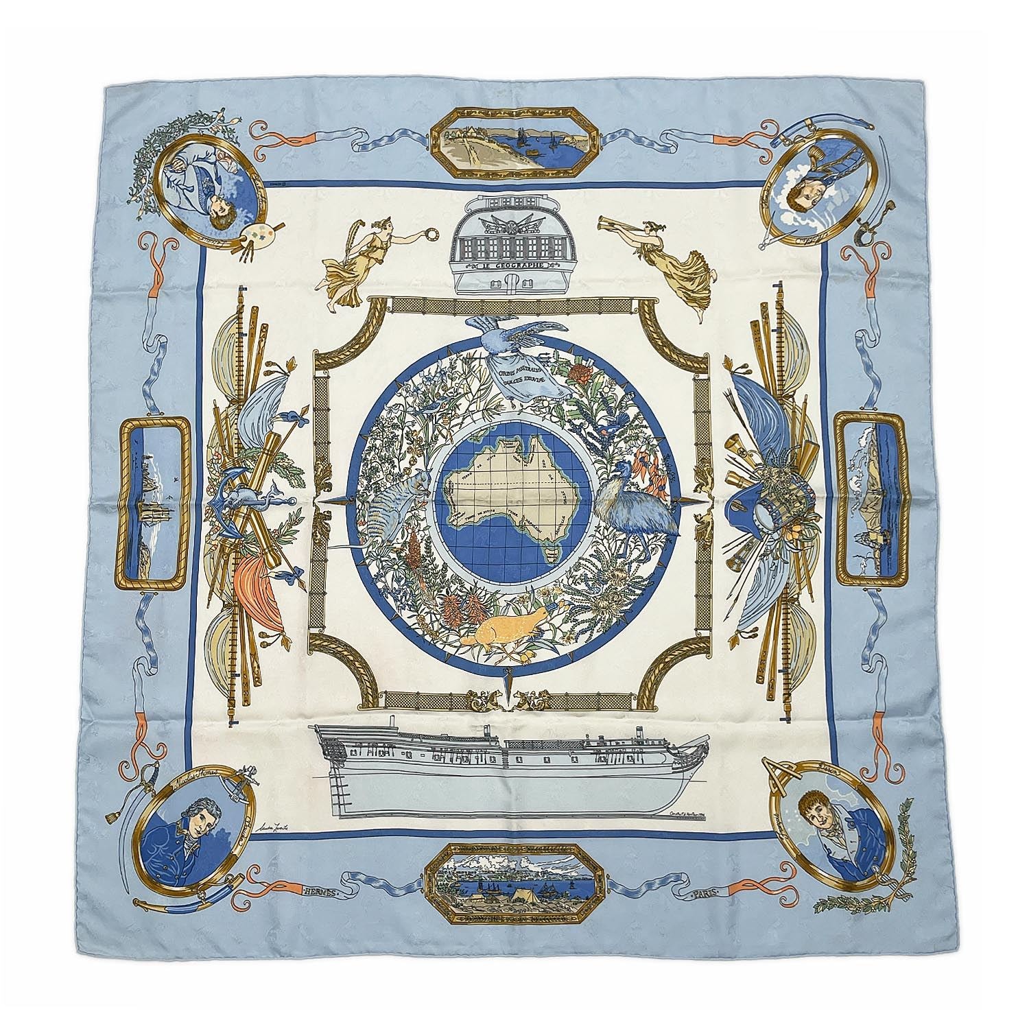 HERMES エルメス カレ90 スカーフ
 シルク ブルー ユニセックス
 【中古】
