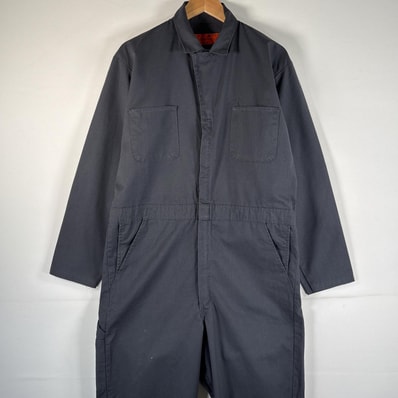 古着 レッドキャップ RED KAP 長袖つなぎ オールインワン ワーク 作業着 大きいサイズ サイドポケット 44 LN ダークグレー系 メンズ
