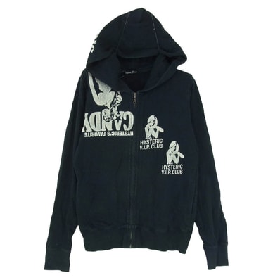 HYSTERIC GLAMOUR ヒステリックグラマー 0131CF02 ガールプリント ジップ パーカー ブラック系 FREE【中古】