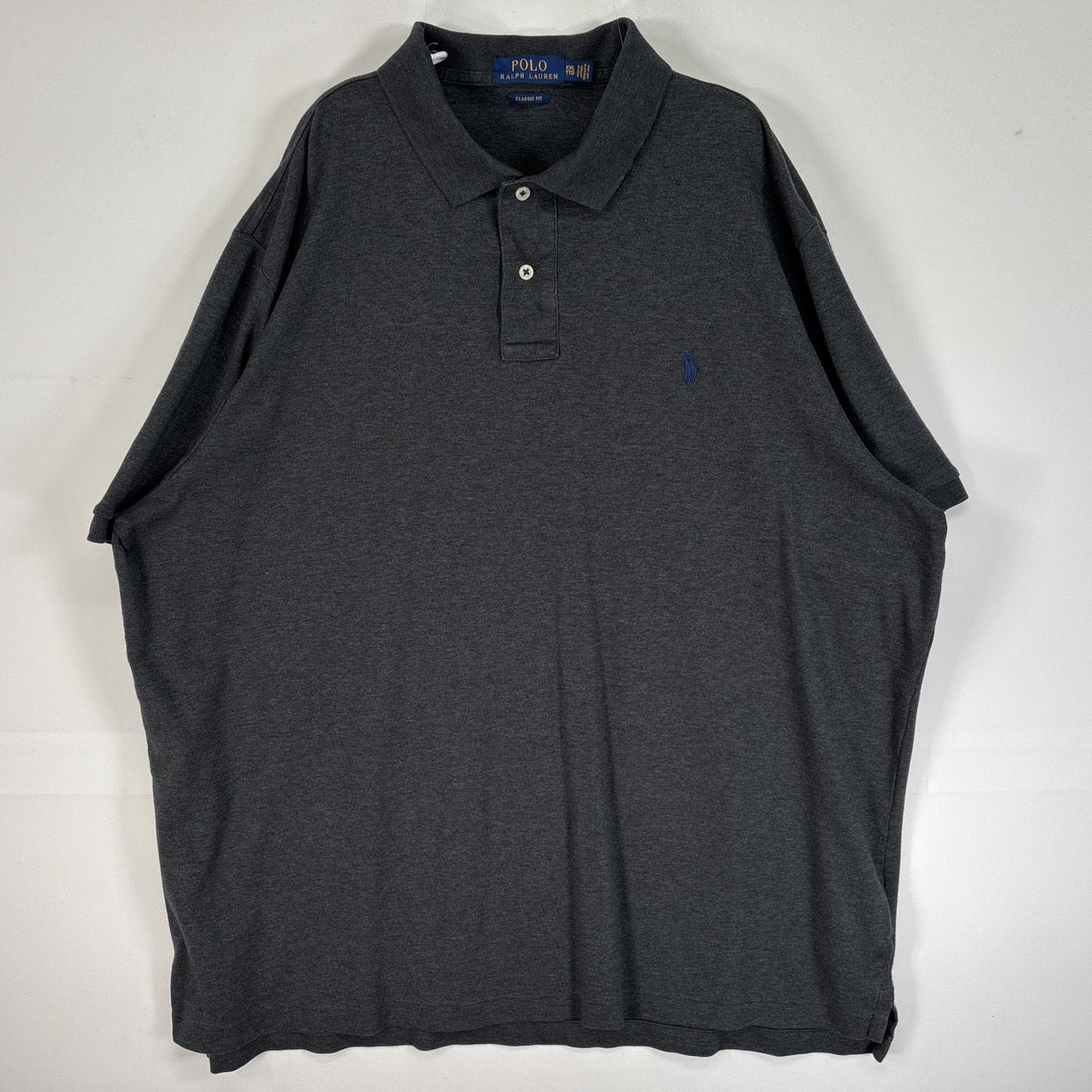 古着 ポロ・ラルフローレン POLO RALPH LAUREN 半袖 ポロシャツ ロゴ 刺繍 大きいサイズ 2ボタン 14041  グレー 無地 メンズ
