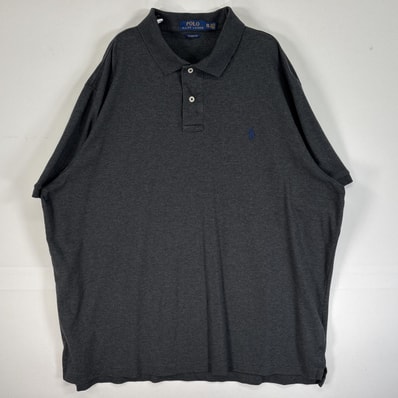 古着 ポロ・ラルフローレン POLO RALPH LAUREN 半袖 ポロシャツ ロゴ 刺繍 大きいサイズ 2ボタン 14041 グレー 無地 メンズ