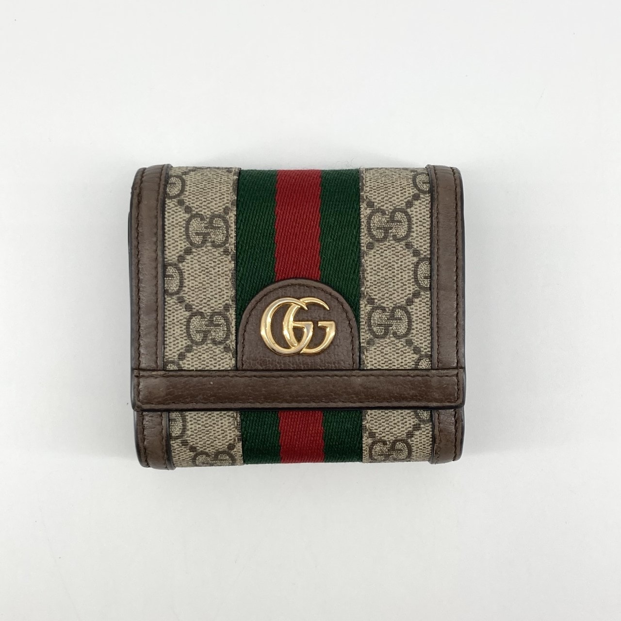 GUCCI(グッチ) GGスプリームキャンバス ウェブストライプ 598662 二つ折り財布 ベージュ×ブラウン
