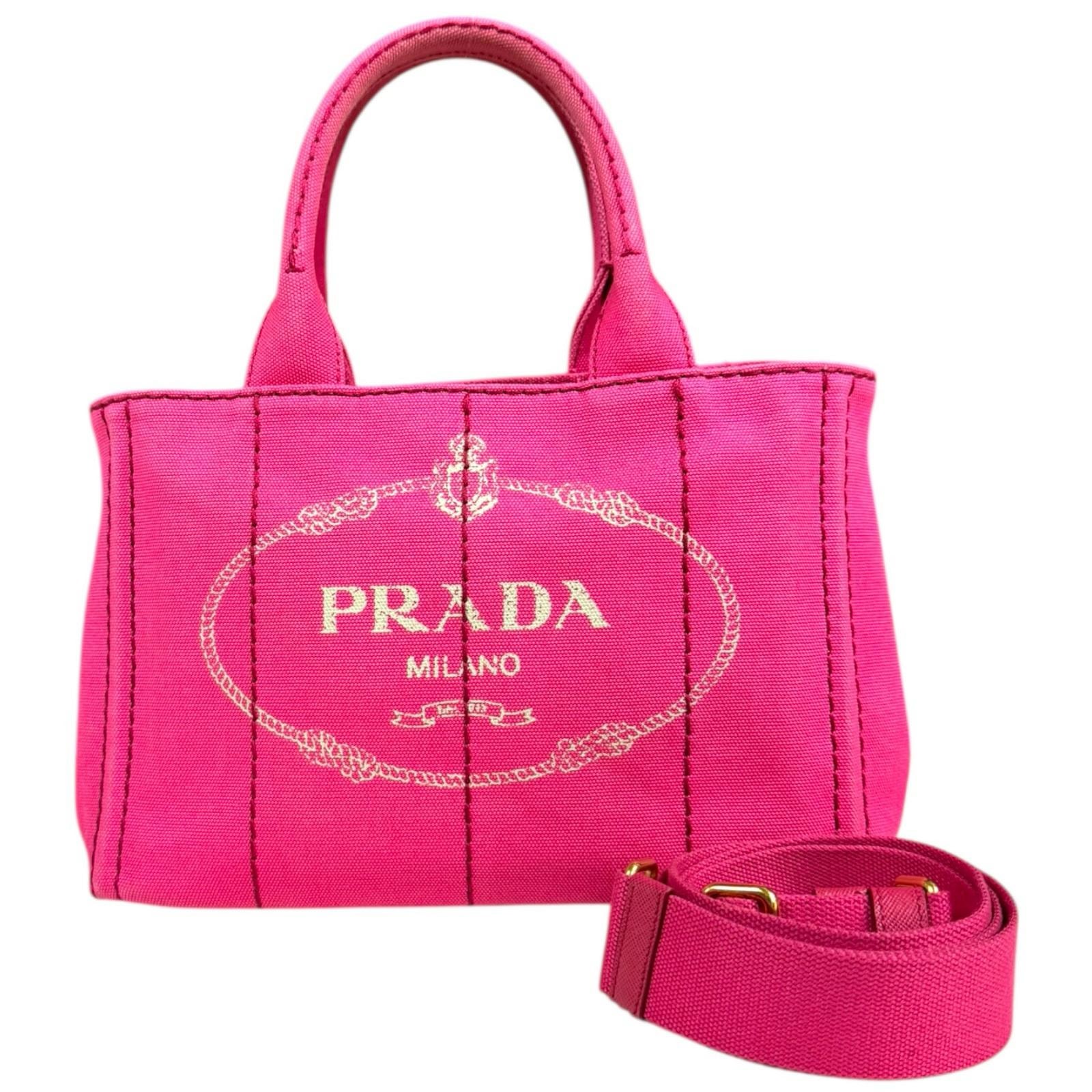 プラダ カナパトートSS ショルダーバッグ キャンバス 1BG439 ピンク レディース PRADA  中古