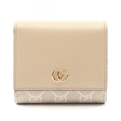 グッチ GUCCI GGマーモント 二つ折り財布 財布 レザー モヘヤ レディース ベージュ系 598587 【中古】