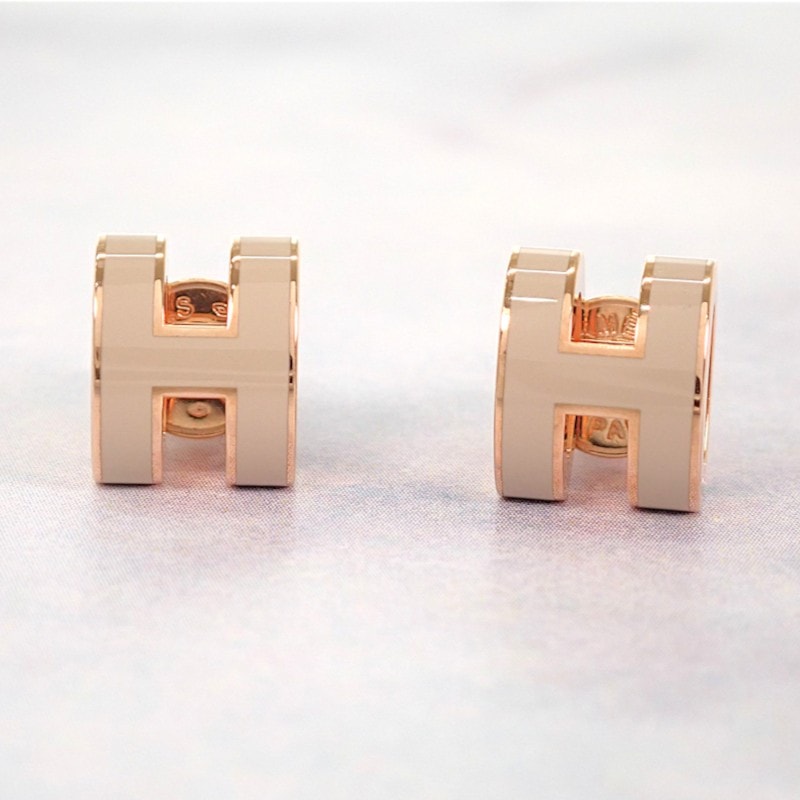 エルメス ミニポップ H ピアス ピンクゴールド グレージュ【中古】【Aランク】