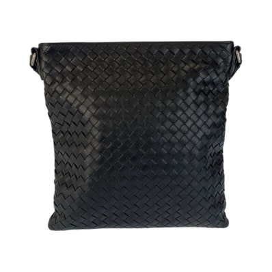 美品 BOTTEGAVENETA ボッテガヴェネタ イントレチャート ブラック 黒 シルバー金具 レザー ショルダーバッグ ポシェット 600618 【中古】