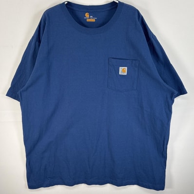 古着 カーハート Carhartt 半袖Tシャツ 大きいサイズ ワンポイント ロゴ 胸ポケ 2XL ブルー 無地 メンズ