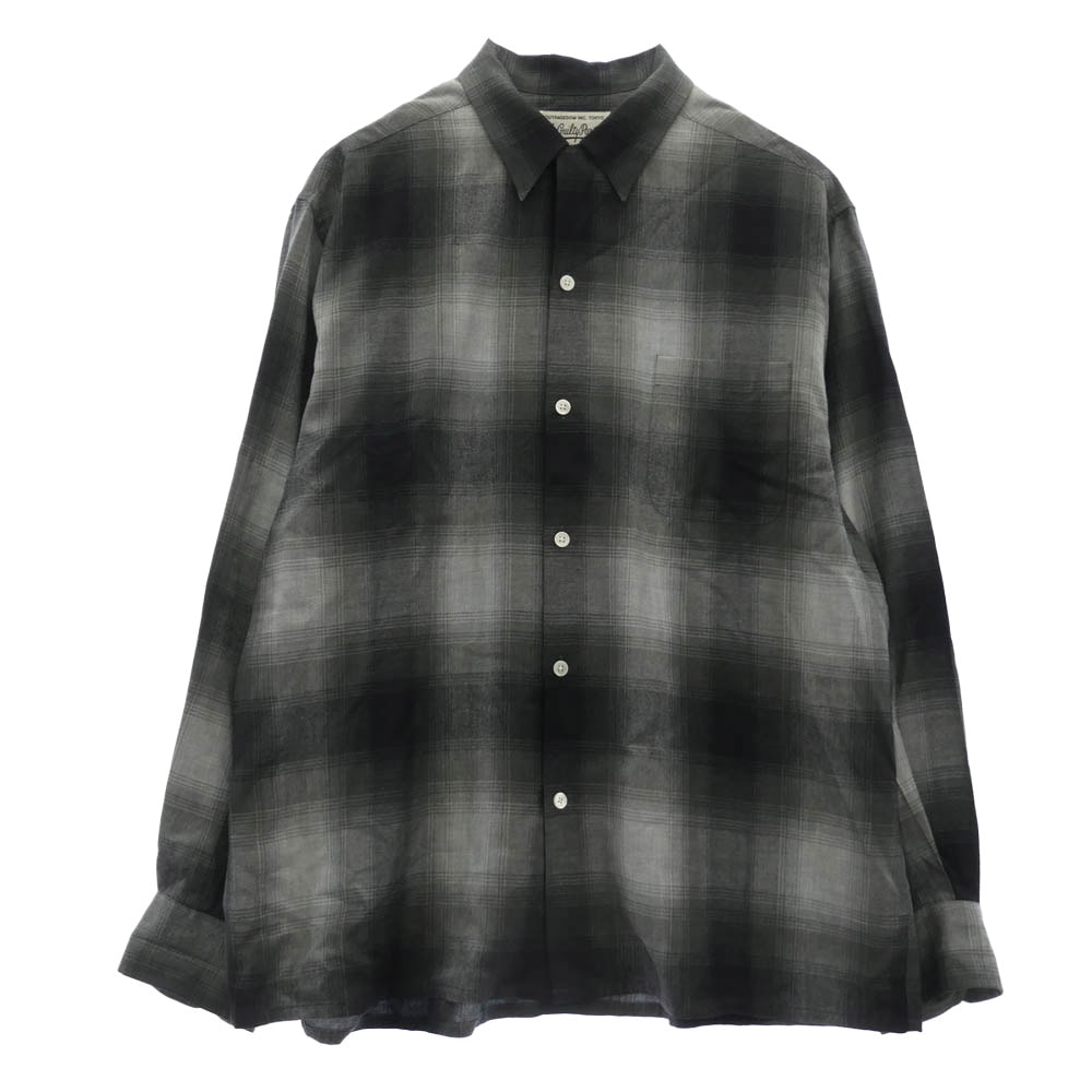 WACKO MARIA ワコマリア 長袖シャツ OMBRE CHECK OPEN COLLAR SHIRT L/S オンブレチェック 長袖 シャツ グレー ブラック系 グレー系 XL【中古】