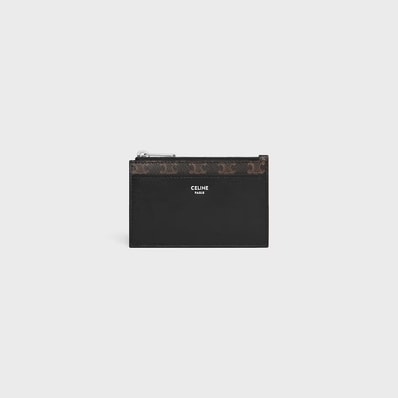 CELINE Zipped Card Holder In Grained Calfskin "Black"