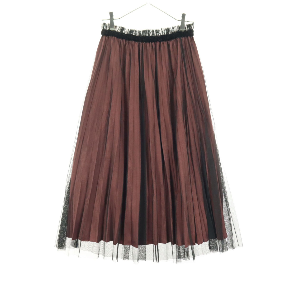 美品 BEAMS HEART ビームスハート ロング丈 チュール プリーツスカート レッド系