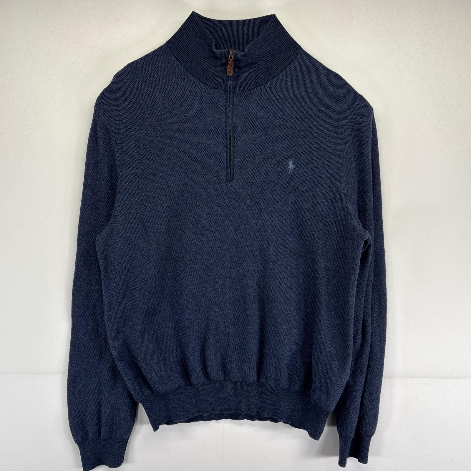 古着 ポロ・ラルフローレン POLO RALPH LAUREN ニット 大きいサイズ ハーフジップ セーター ワンポイントロゴ 2XL  ネイビー系 メンズ