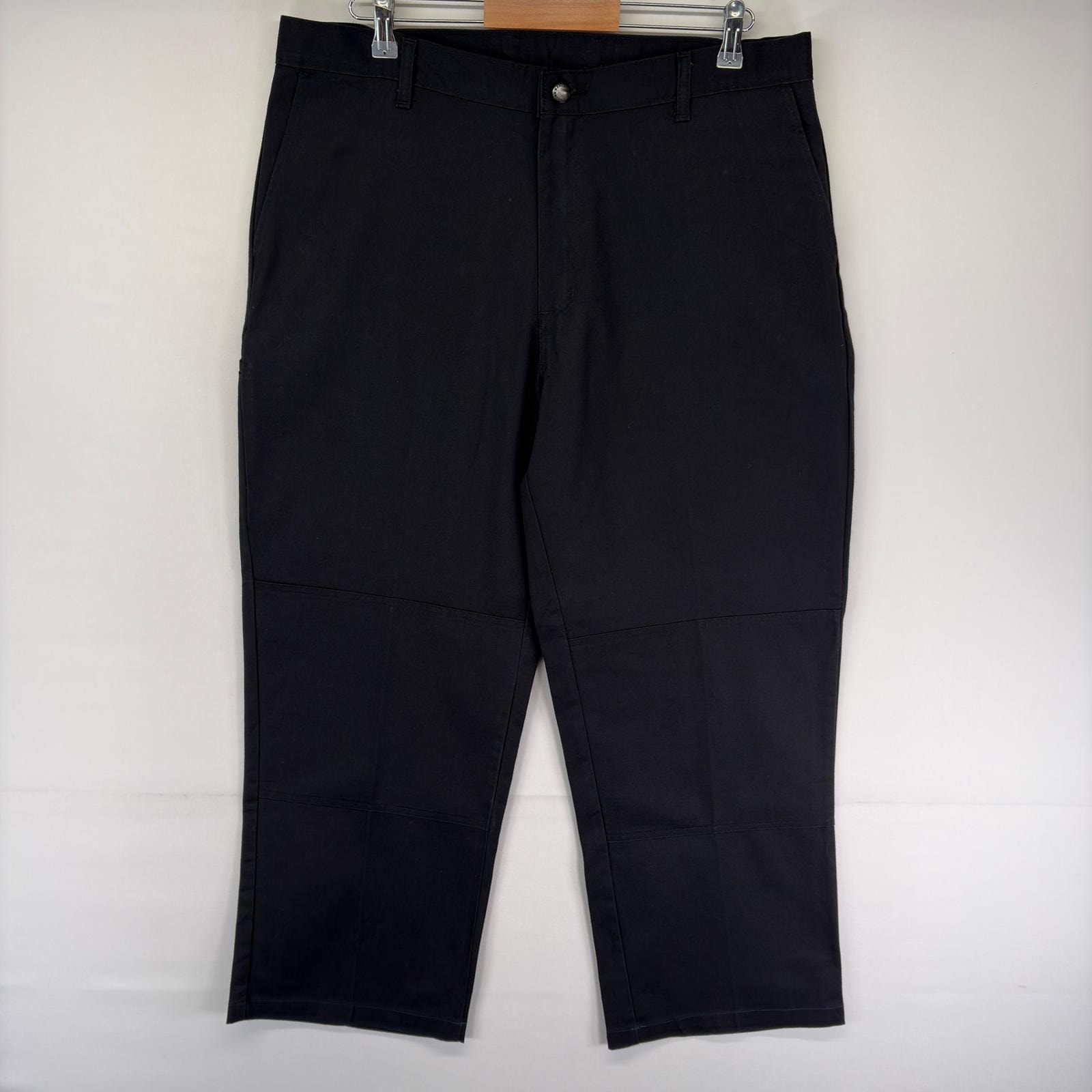 古着 ディッキーズ Dickies パンツ ワーク ダブルニー チノパン ジッパーフライ ワンポイントロゴ w38 L30  ブラック系 メンズ