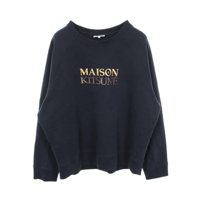 メゾンキツネ MAISON KITSUNE ロゴ刺繍 スウェット 衣料品 トップス コットン メンズ ネイビー系 【中古】