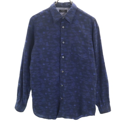 Paul Smith LONDON ポールスミスロンドン 日本製 総柄 長袖 コットンシャツ L ネイビー