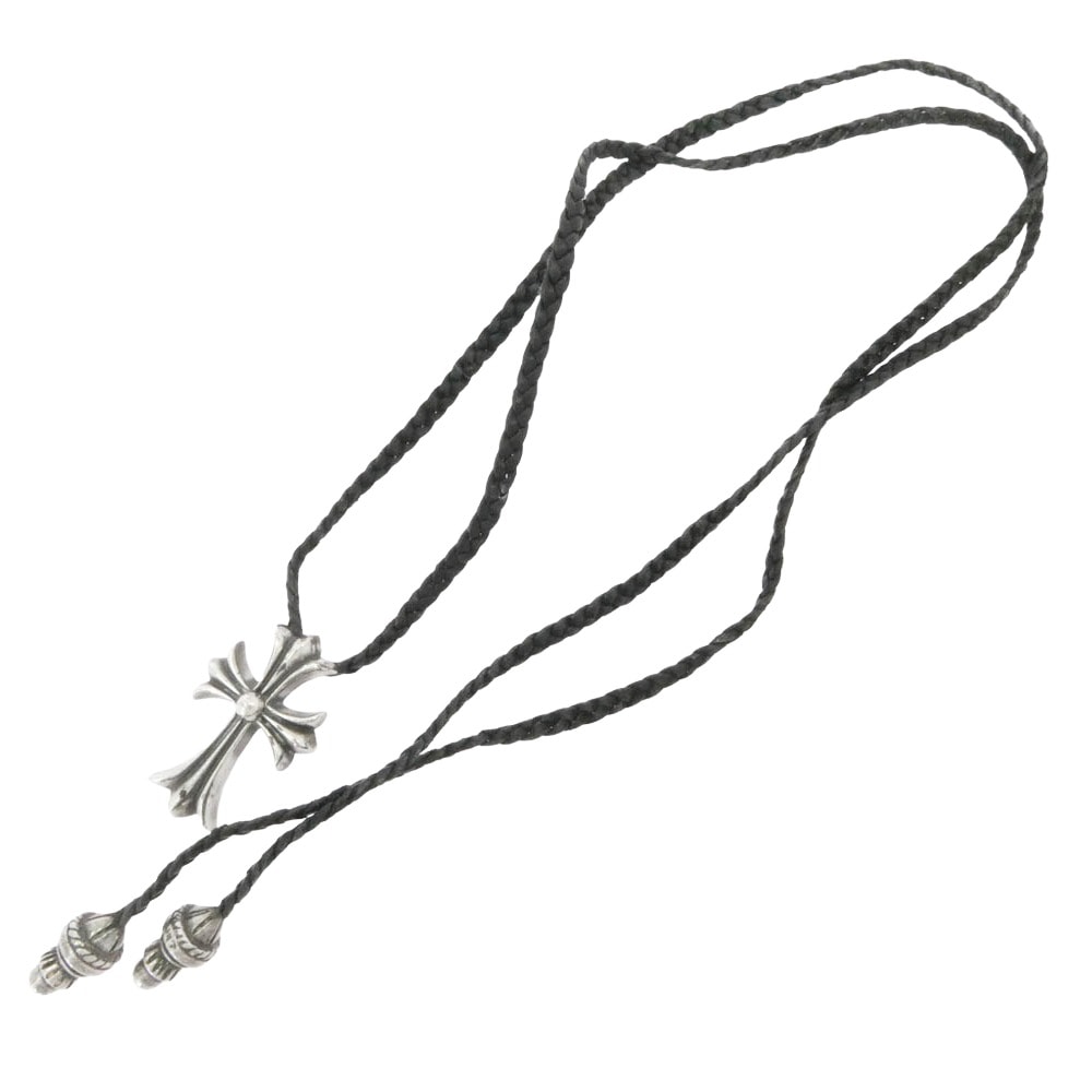 Chrome Hearts Small CH Cross Leather Braid W Bolo Tip Necklace "Silver"
